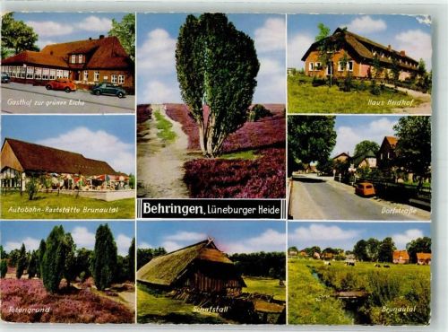29646 W3045 Behringen , Kr Soltau 1968 Foto AK Gasthaus zur grünen Eiche VW Käfer Autobahn-Raststätte Brunautal dorfstrasse