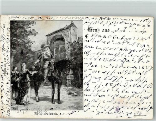 1898 Abschiedstrunk Pferd und Reiter Liebe