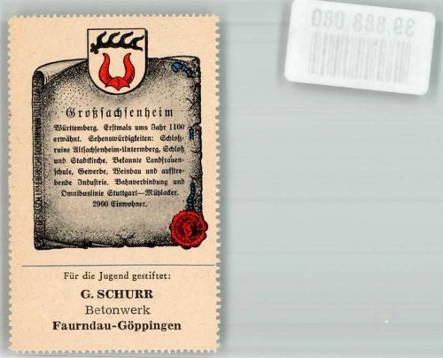 Großsachsenheim Wappensammelmarke Nr. 191 Unsere deutsche Heimat