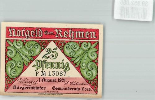 Rehmen 1921 25 Pfennig F Nr. 13087 Moor
