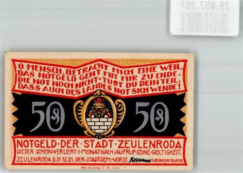 Zeulenroda 1921 50 Pfennig Weckersdorf