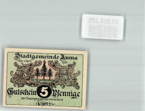 Auma 1921 5 Pfennig Zwerg und Pilze im Aum'sche Wald