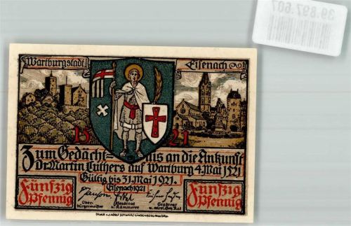 Eisenach 50 Pfennig Wappen Luthers Gefangennahme