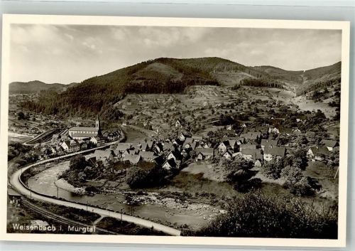 76599 W7566 Weisenbach , Murgtal Foto AK Gasthaus Bäckerei zum Hirsch Kirche