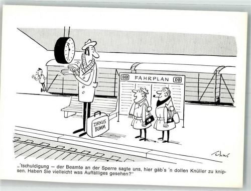 Humor Fotoapparat Pfeife Deutsche Bahn Spruch Uhr auf AK