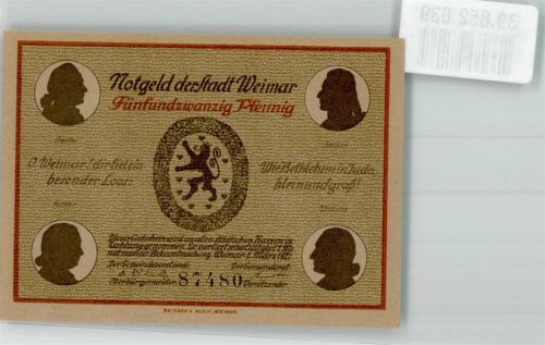 Weimar 25 Pfennig Gutschein Nr. 87480 Goethetheater Goethe-Schiller Denkmal