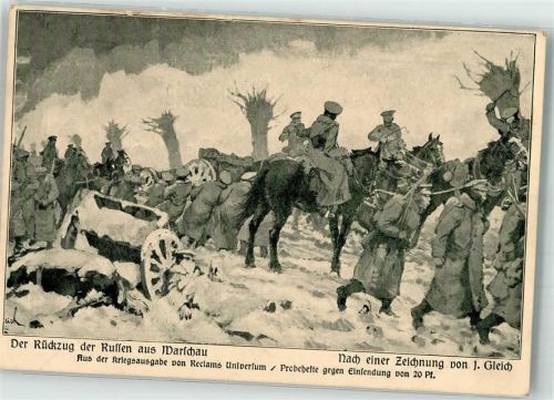 Warschau 1915 sign. Gleich Rückzug der Russen aus der Stadt im Winter Feldpost WK I Bayer. 6. Res.-Div.