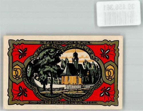07937 O6570 Zeulenroda 1921 Notgeldschein 50 Pfennig Kirche von Leitlitz