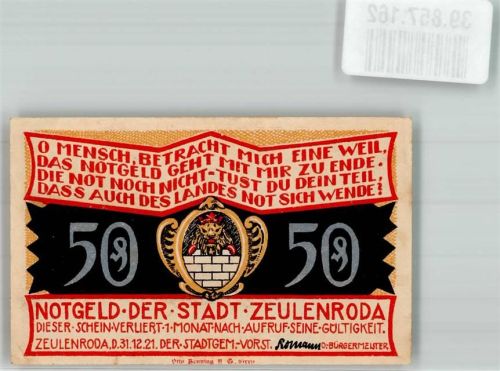 Zeulenroda 1921 50 Pfennig Weckersdorf