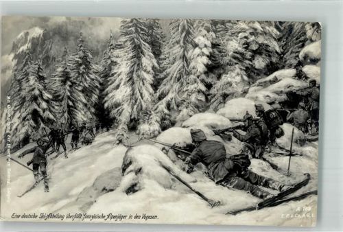 Französische Soldaten geraten in den Vogesen in einen deutschen Hinterhalt Feldpost Gebirgsjäger WK I 1916 Winter