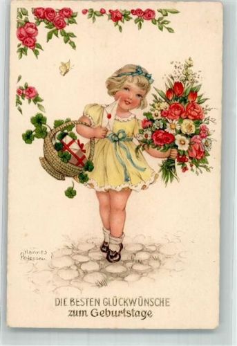 Geburtstag Glückwunsch Kind Korb Klee Blumen