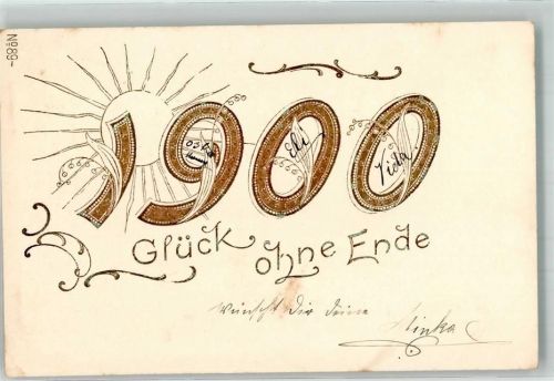 1899 Neujahr 1900 Sonne Jugendstil Goldletter