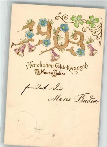 1903 Neujahr 1903 Vergissmeinnicht Glücksklee Glocke Jugendstil