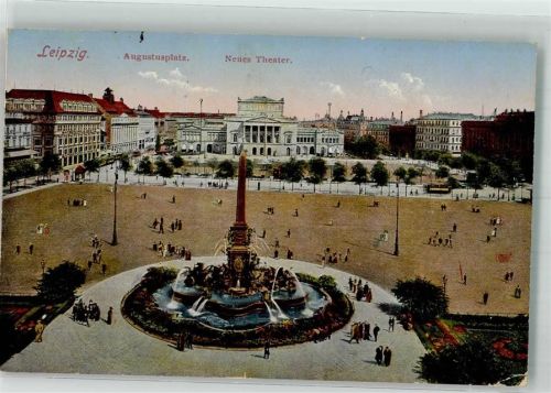 Leipzig 1926 Augustusplatz Denkmal Brunnen Neues Theater
