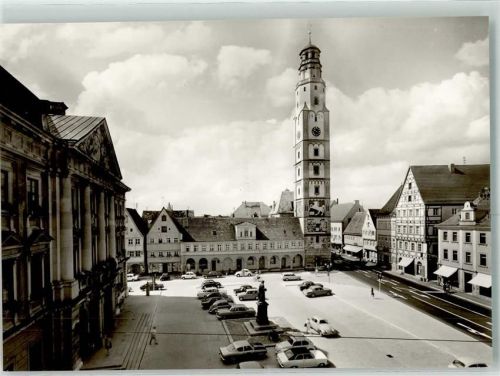 Lauingen Marktplatz Auto Denkmal Geschäfte Turm Uhr