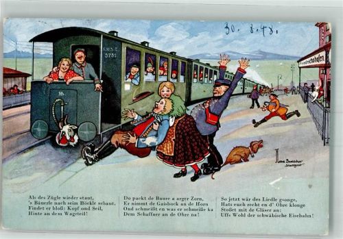 Schwäbische Eisenbahn Humor Schwäbischer Kunstverlag Serie 203 in 4 Bildern