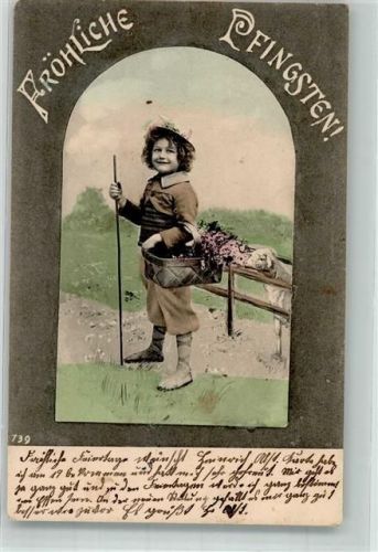 1904 Kind Schaf Korb Blumen