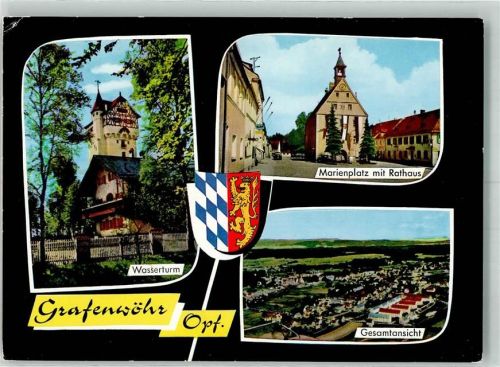 Grafenwöhr 1980 Rathaus Marienplatz Wasserturm Wappen Fliegeraufnahme