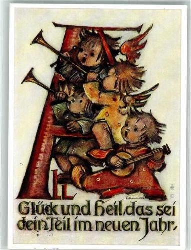 Vier Engel begrüßen mit Laute und Flöte das Neujahr Verlag Josef Müller Nr. 5610