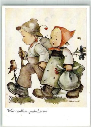 Zwei kleine Kinder auf dem Weg zum Gratulieren Verlag Josef Müller Nr. 5836
