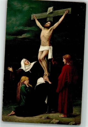 Christus am Kreuze mit den Seinen sign. Munkacsy Nonne Verlag Stengel Nr.29870