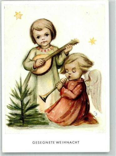 Gesegnete Weihnachten Engel mit Laute und Flöte Verlag P.M.B. 5391