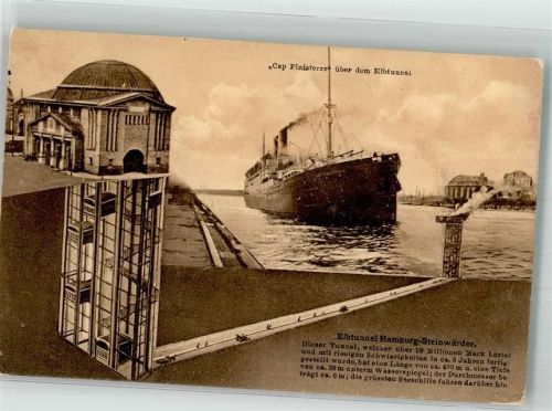 Hamburg 1914 Der Ozeanliner über dem Schnitt des Elbtunnels Steinwärder