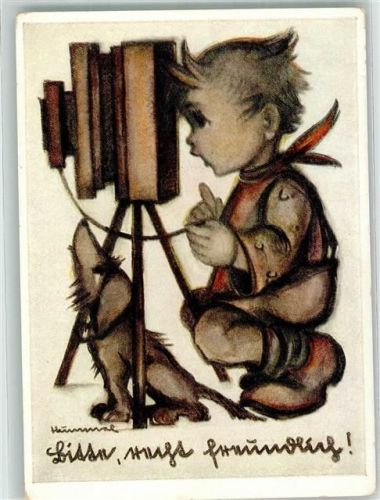 Kleiner Junge mit Dackel und Fotoapparat Verlag Josef Müller Nr. 4767