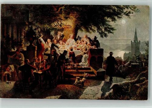 Sommernacht am Rhein, Wein Gasthaus sign. G. Böttcher Bunte Reihe Nr. 137