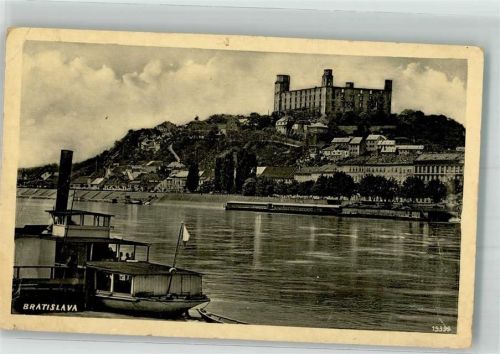 Bratislava Pozsony Gebrauchsspuren Burg Dampfschiff Foto AK