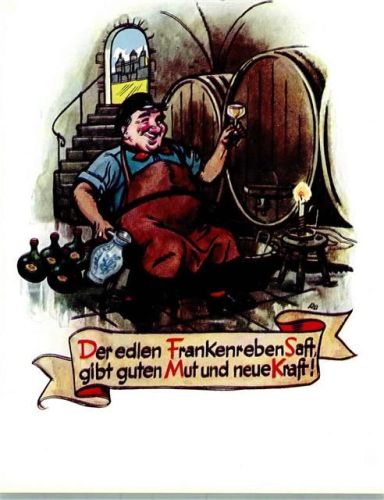 Würzburg Kellermeister mit Frankenwein Ort lt. Verlag