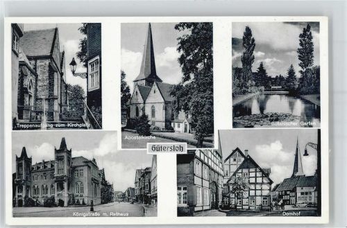 Gütersloh Teilansichten: Apostelkirche, Königstrasse mit Rathaus,Domhof, Bot. Garten