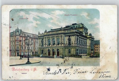 Liberec Stadt-Theater, Café Post, Litfaßsäule
