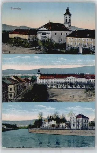 Terezin Paradeplatz, Garnisonskirche, Hauptwache, Neues Postgebäude, Partie an der Eger