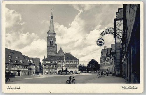 91126 W8540 Schwabach - Marjtplatz, Kirche, Denkmal