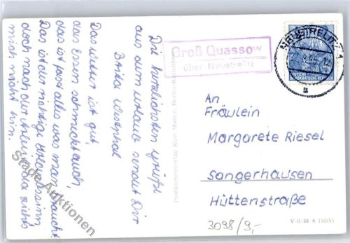 Neustrelitz Landpoststempel Gross Quassow