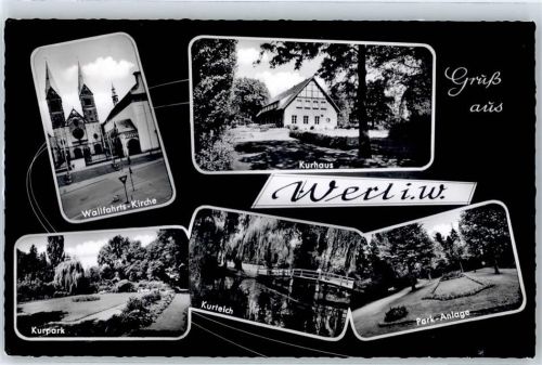 59457 W4760 Werl - Wallfahrts-Kirche Kurhaus Kurpark Kurteich Park-Anlage