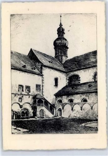 Eberbach Malerischer Winkel im Kreuzgarten nach Original-Federzeichnung sign. Heinr. Landgrebe