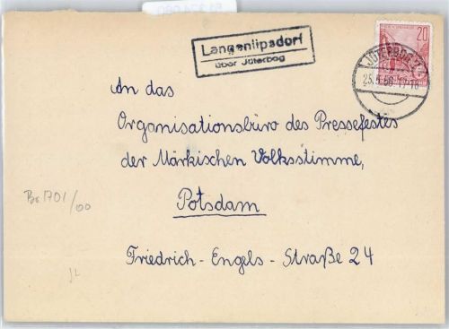 14913 O1700 Jüterbog - Landpoststempel Langenlipsdorf