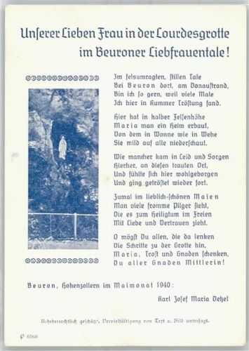 Beuron Lourdesgrotte im Liebfrauental