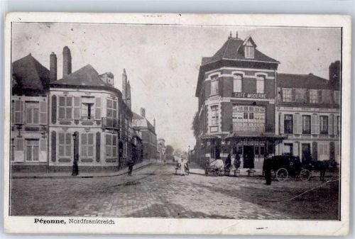 Peronne Cafe Moderne Kutsche Feldpost WK I
