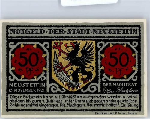 Neustettin 1921 50 Pfennig 1921