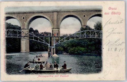 Görlitz 1901 Neisseparthie mit Viadukt