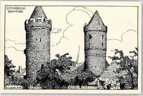 14913 O1700 Jüterbog Künstlerkarte Dammtor sign. P.Winkler