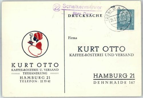 54552 W5569 Schalkenmehren - Landpoststempel Kaffee-Rösterei Versand Teehandlung Kurt Otto Hamburg