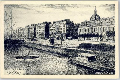 Rouen Quai de la Bourse Hafen Schiffe
