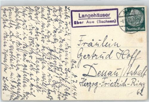 08280 O9400 Aue , Sachs - Landpoststempel Langehäuser Blumen in Vasen