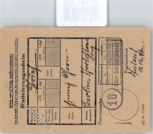 Ober-Wegfurth Landpoststempel Einlieferungsschein