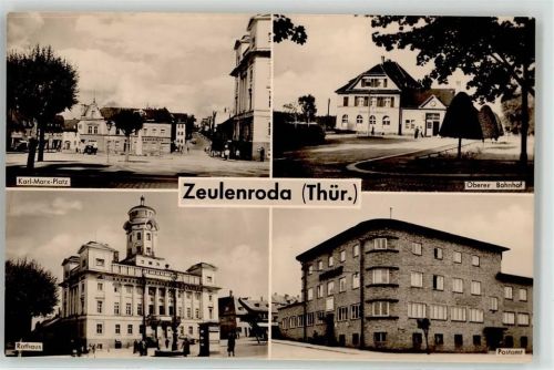 07937 O6570 Zeulenroda - Karl Marx Platz Gasthaus Rathaus Postamt Bahnhof
