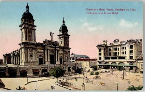 Santiago 1920 Cathedral and Venus Hotel AK